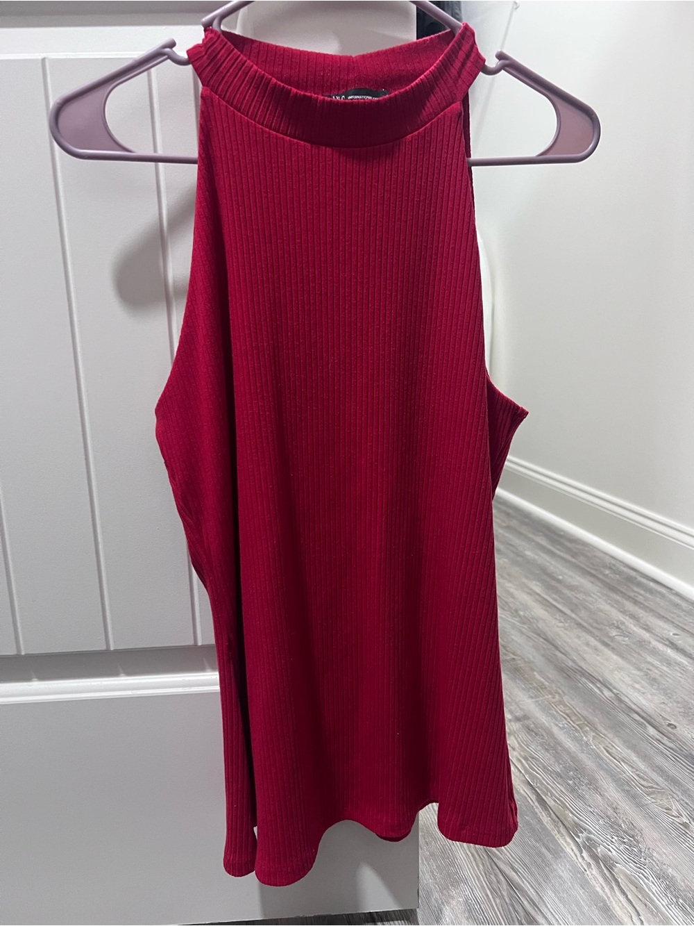 INC International Concepts Sleeveless Ribbed Mock Neck Tank - Red